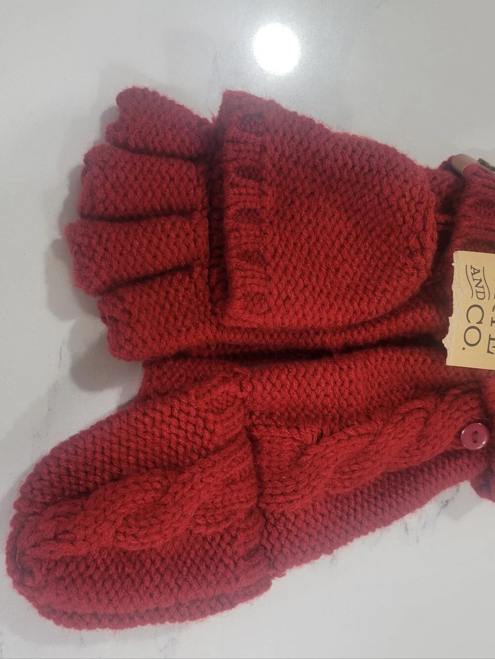 Knit Convertible Fingerless Gloves in Deep Red